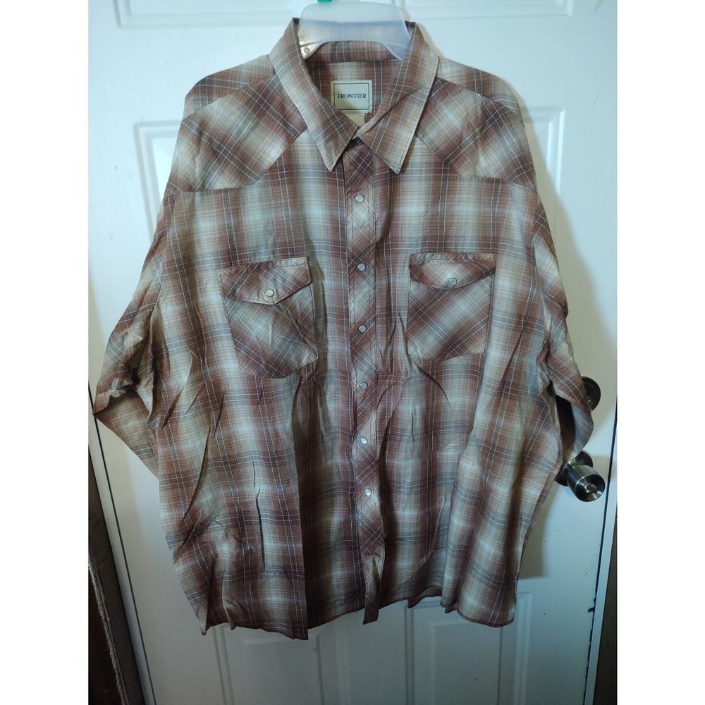 Frontier Twin Pocket‎ Pearl Snap Western Shirt Men's Size 3XL Brown